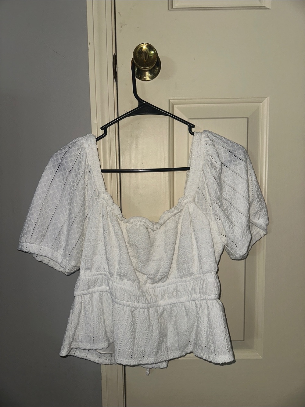 White Eyelet Tie-Front Peplum Blouse - Picture 2 of 2